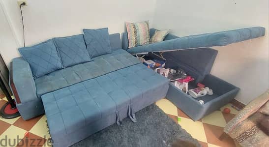 L shape sofa - ركنه حرف ال بتتفتح سرير وبها سحاره للتخزين