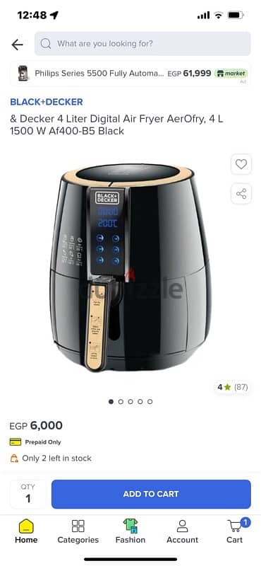 black and decker aerofry air fryer , 1.2 kg , 4L