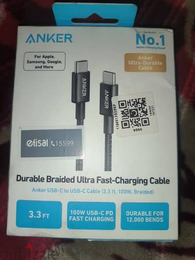 anker cable 100w انكر 100 واط جديد متبرشم بالضمان