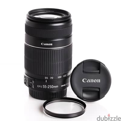 Canon lens 55 250mm stm لينس كانون 55 250 stm معاه فلتر للعدسه