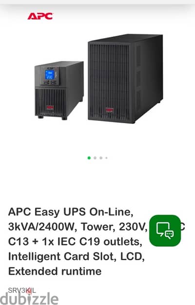 APC Easy UPS On-Line, 3kVA/2400W, Tower, 230V SRV3KIL