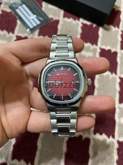 ساعة رجالي CRRJU Bloody Red watch with box