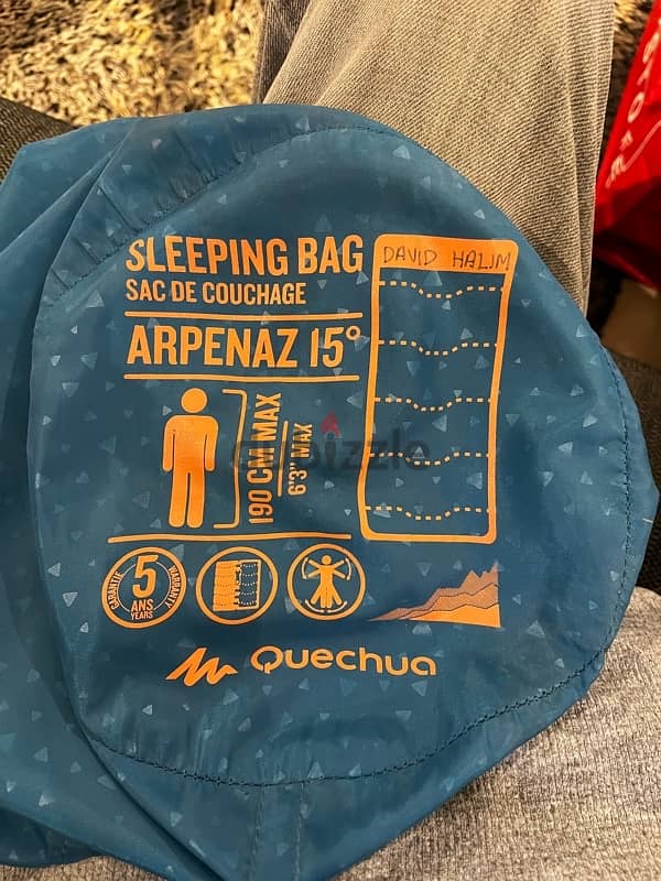 Quechua camping sleeping bag 190*80 cm Rarely used ARPENAZ 15 3