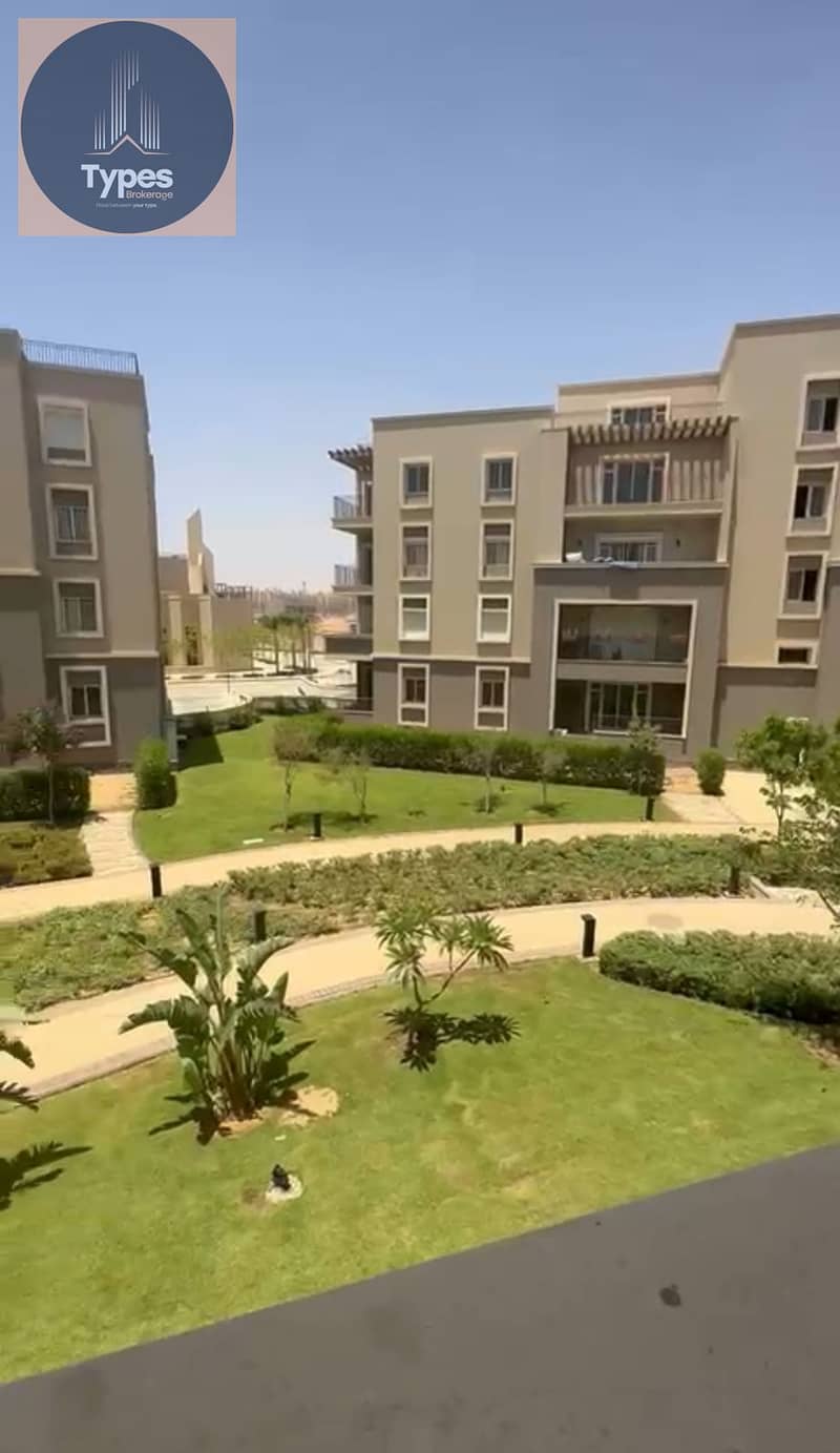 For rent, a fully finished apartment in October Plaza Compound, SODIC, with air conditioners and a distinctive view of the landscape 0