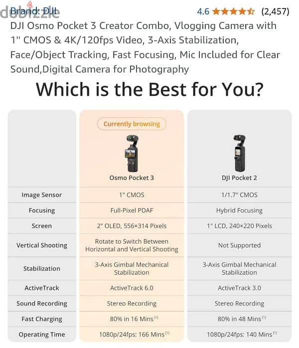 Dji osmo pocket 3 creator combo camera  3 camers  ابجار خصم لمده يومان 4