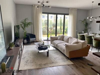 Ground floor apartment in Garden, finished, with air conditioners and kitchen, for sale in Sheraton, near the airport and Almaza City Center, in insta