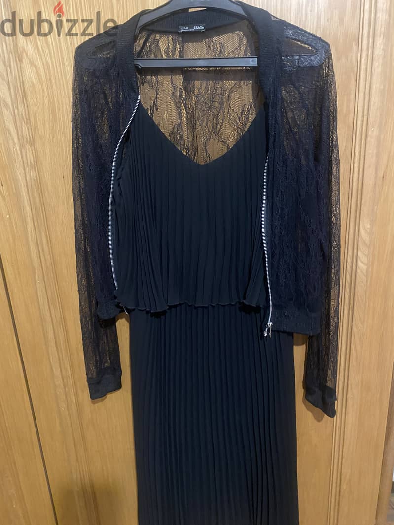 Promod black pleated dress plus Zara black vest 0