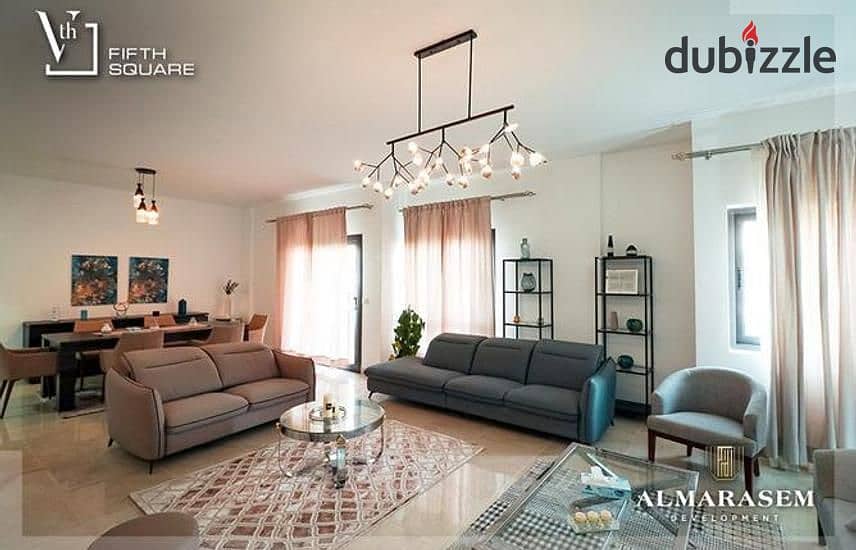 (Al Marasem) For sale, a fully finished apartment with AC , immediate delivery, for sale in the heart of the Fifth Settlement, Fifth Square Compound 0