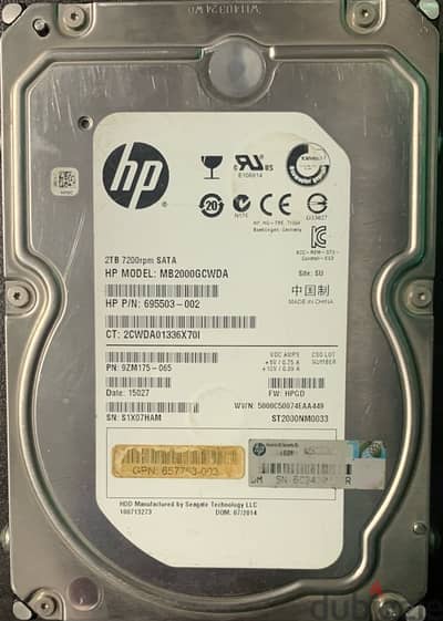 هارد ديسك 2 تيرا HP حالة ممتازة + كابل ساتا (6G)