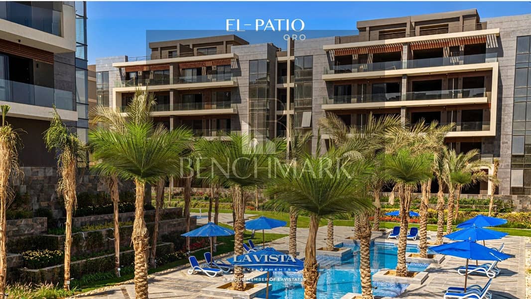 Garden apartment for sale 164 m finished in Patio Oro Compound New Cairo Fifth Settlement next to Hyde Park and the AUC on Suez Road and Bin Zayed Axi 0