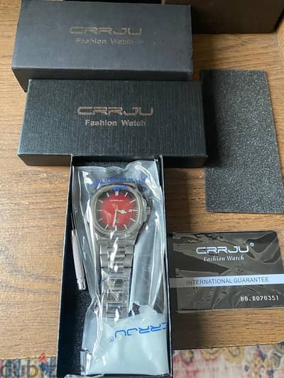 ساعة رجالي CRRJU Bloody Red watch with box