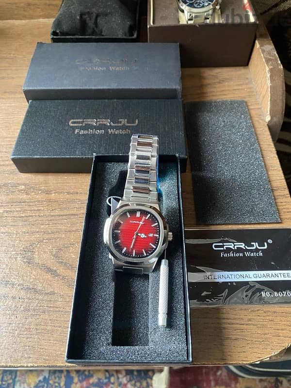 ساعة رجالي CRRJU Bloody Red watch with box 2