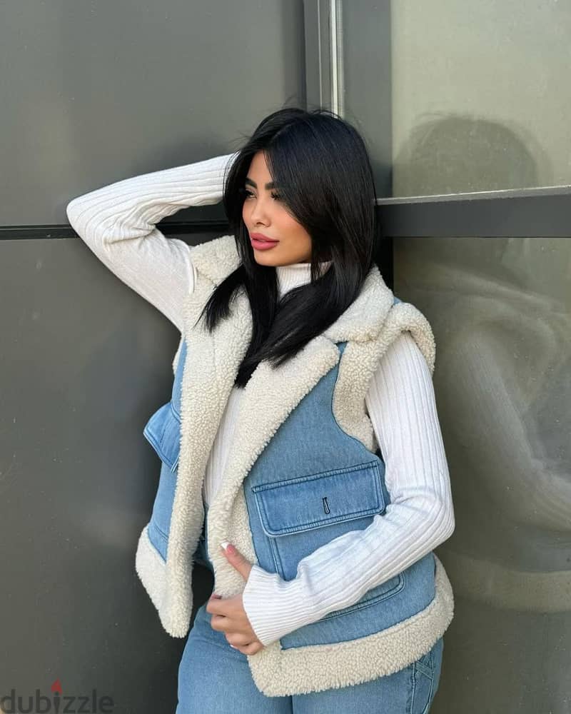 Fur Jeans Winter Vest Jacket - جاكيت جينز فرو 3