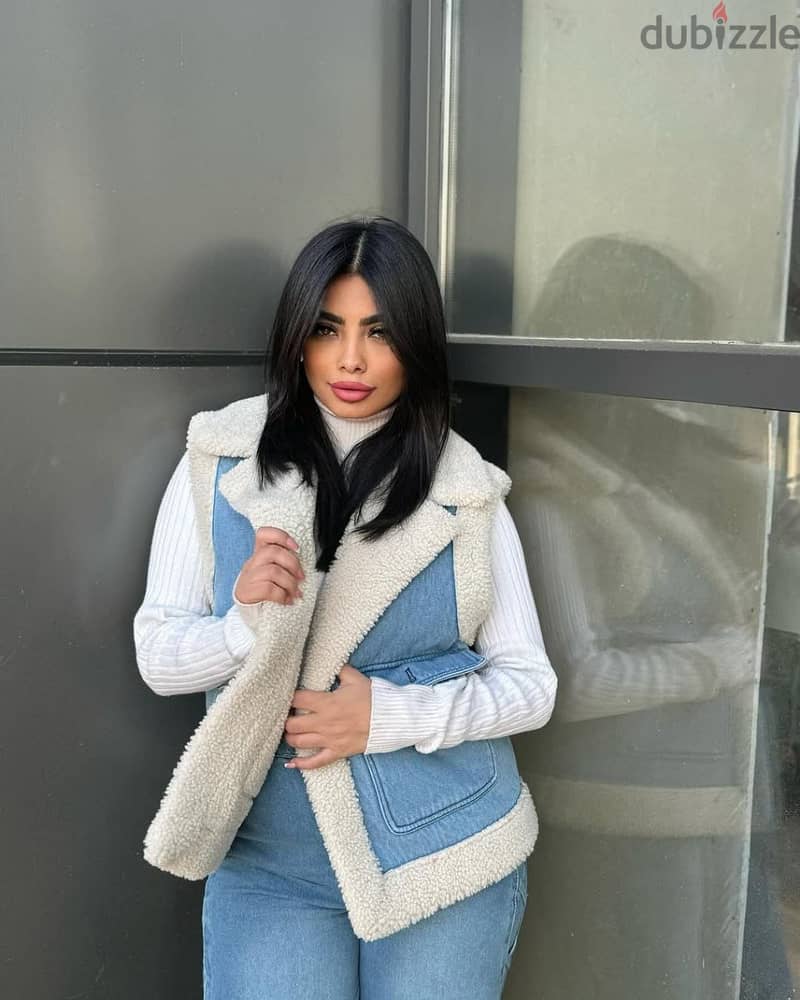 Fur Jeans Winter Vest Jacket - جاكيت جينز فرو 5