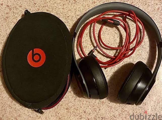 Beats solo wired headphones (black and red) with case 1