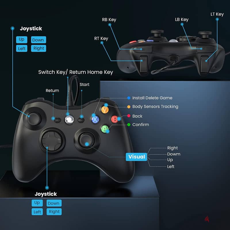 وحدة تحكم بسلك لجهاز Xbox 360 من يااي ، ألعاب مع اهتزاز مزدوج تيربو م 2