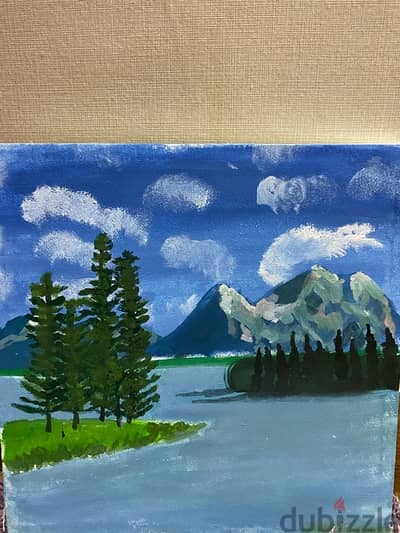 a landscape painting with acrylic paint and 40x40 canvas