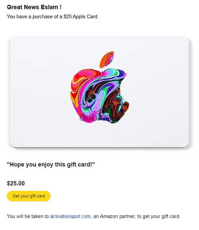 بطاقه مشتريات apple Card بقيمه 25$