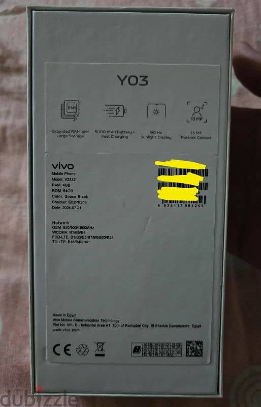 موبيل Vivo Y03 استخدام شهرين فقط معاه العلبه والشاحن وجراب بتاعه وجراب 4