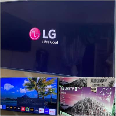 بحاله الزيروو ل جى49اسمارت رسيفر داخلى4k-UHD-IPS بلكارتونه بملحقاتها