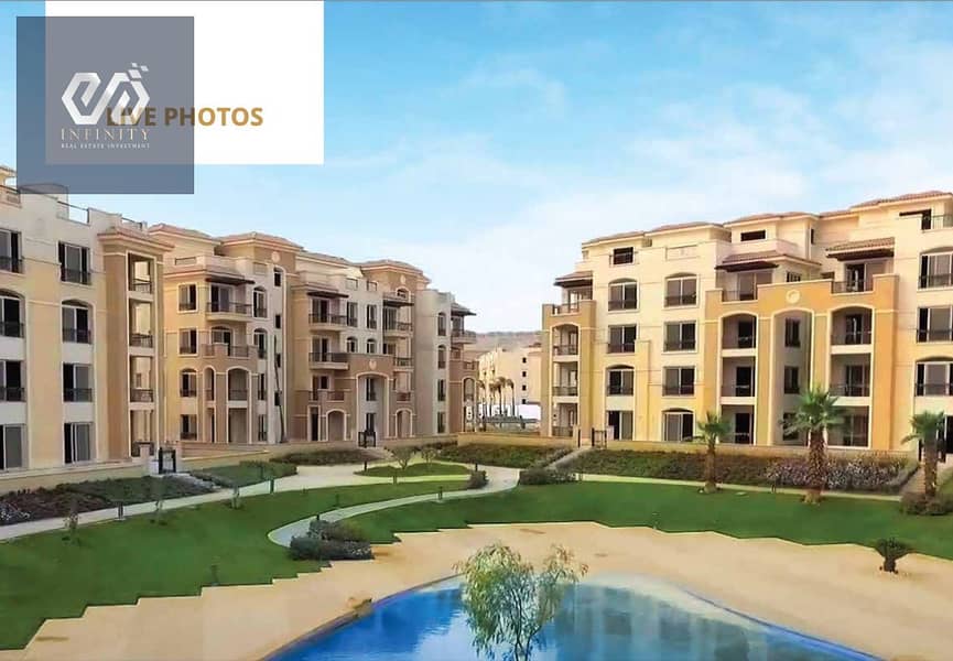 شقة  للبيع متشطبة بالكامل استلام فوري بارخص سعر في السوق التجمع الخامس علي الطريق للدائري new cairo stone residence 0