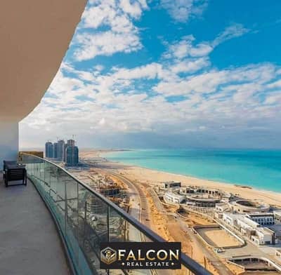 شقه للبيع بمقدم 5% 215متر  استلام فوري في ابراج العلمين تشطيب الترا سوبر لوكس  بالتكيفات sea view بالتقسيط حتي 10سنوات