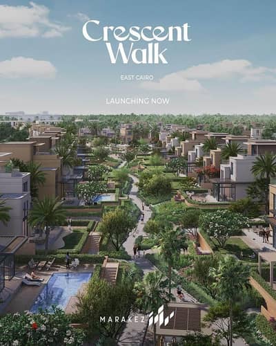 A townhouse for sale in CRESCENT WALK compound, located next to ZED EAST and Hyde Park, in the Sixth Settlement, New Cairo.