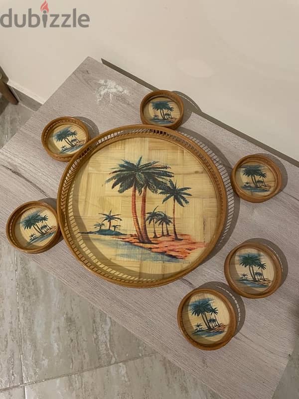 Vintage 1970s Fiji Palm Trees Tray and 6 piece Coaster 2