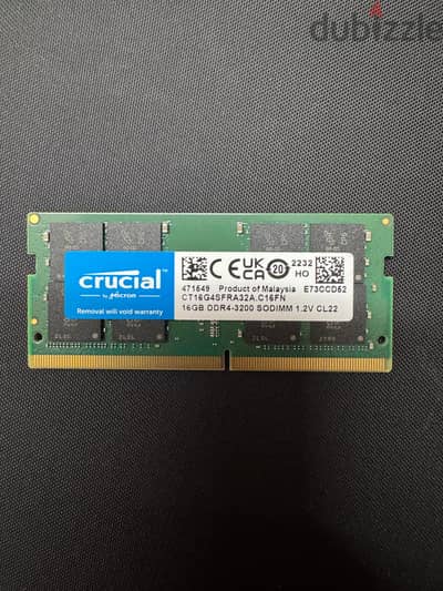 ذاكرة لاب توب كروشال رام 16 جيجابايت DDR4 3200 ميجاهرتز CL22 CT16G4SFR