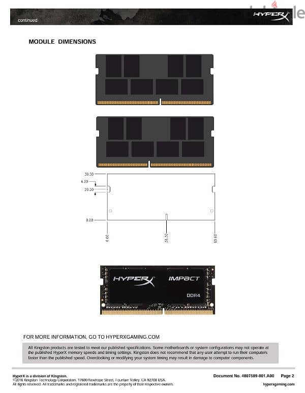 HyperX Impact 2400MHz DDR4 SODIMM رامات لابتوب 3