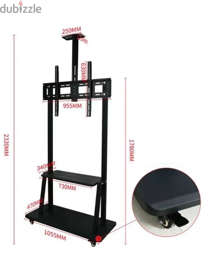 استاند شاشة بعجلات 100 / 85 / 75 بوصه -حامل تلفزيون متحرك - حامل ترول 4