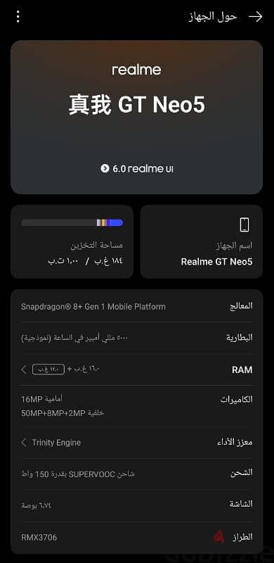 Realme neo GT5 1TB 16 RAM 8