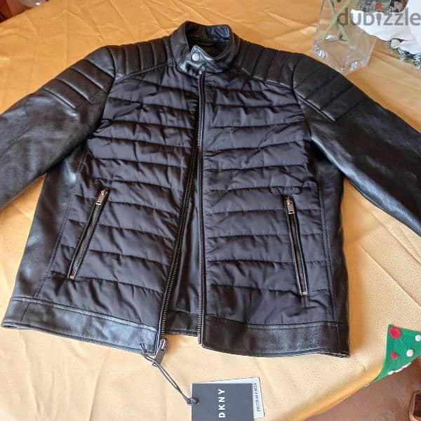 Men DKNY Leather Jacket NEW Size Medium 2