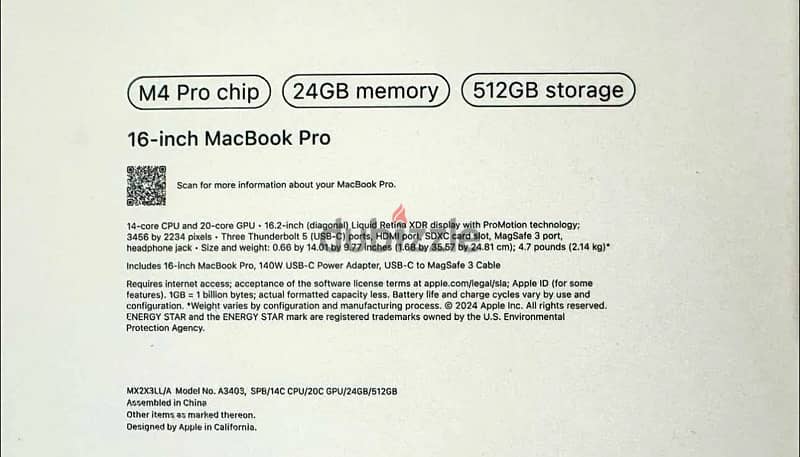 Macbook m4 pro 16 inch 24gb 512g new sealed Space black 0