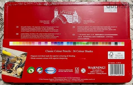 New (unused) Faber Castell 36 Classic color pencils in metal box