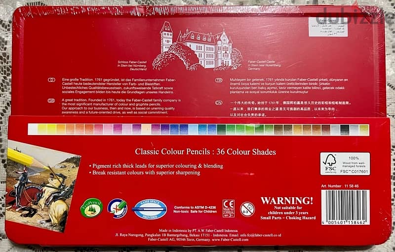 New (unused) Faber Castell 36 Classic color pencils in metal box 0