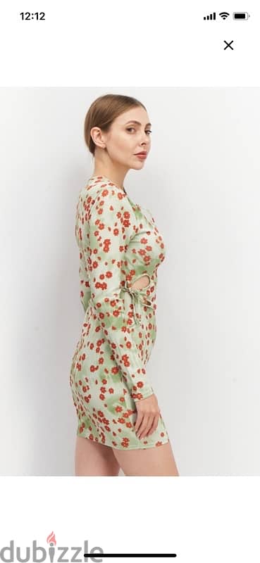 women floral pattern bodycon dress , green combo 1