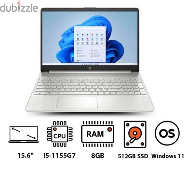 لابتوب إتش بي HP 15s-fq4047ne i5-1155G7 8GB 512GB SSD Iris Xe Graphics 0