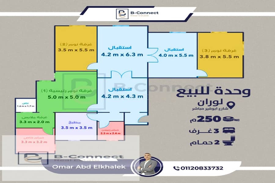 شقة للبيع تصلح سكني واداري 250م لوران شارع ابوقير 0