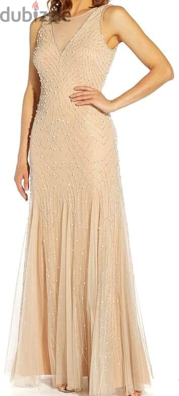 Adrianna Papell Women's Beaded Halter Godet Gown فستان سواريه 2