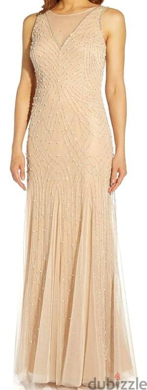 Adrianna Papell Women's Beaded Halter Godet Gown فستان سواريه 3