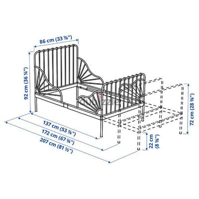 سرير  اطفال MINNEM قابل للتمديد مع المرتبة والملل