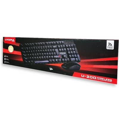 Wireless Mouse & Keyboard U-200, 10m Receiving Distance - Black