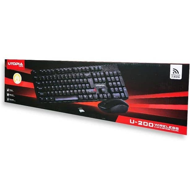 Wireless Mouse & Keyboard U-200, 10m Receiving Distance - Black 0