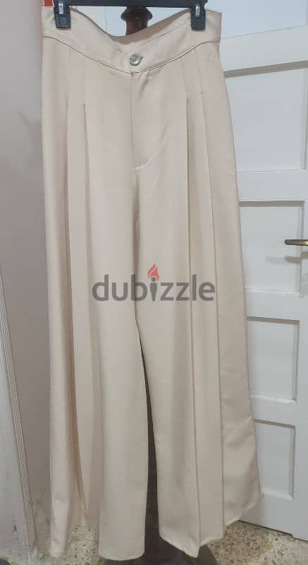 بنطلون قماش وايد ليج بيج / wide leg formal pants 2