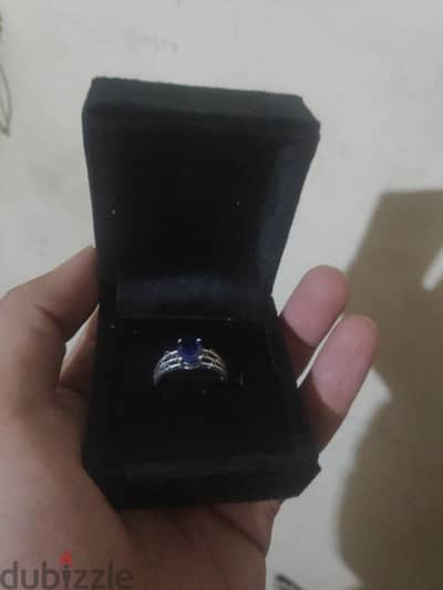 925 Silver BLUE SAPPHIRE STONE RING خاتم فضة عيار ٩٢٥ بال ياقوت الأزرق