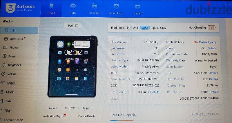 I pad pro11 2nd gen. B 100% , + original keyboard folio 0