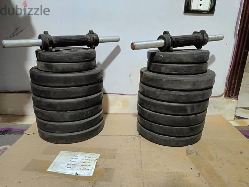 2 دمبل حر hand bar  بالاوزان بتاعتهم 70kg  ب 2500 قابل للتفاوض 1