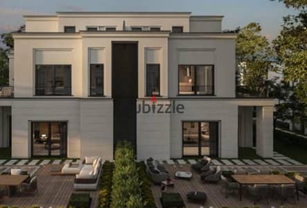 Twin villa with a swimming pool, ready for immediate move-in, located in Sheikh Zayed, directly in front of Beverly Hills. Installment