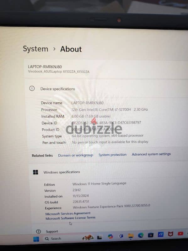 لاب توب Asus vivobook x1502z معالج انتل i7 جيل 12700H 8